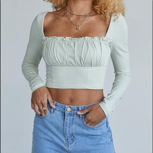 Princess Polly TILLY LONG SLEEVE TOP SAGE Size 2